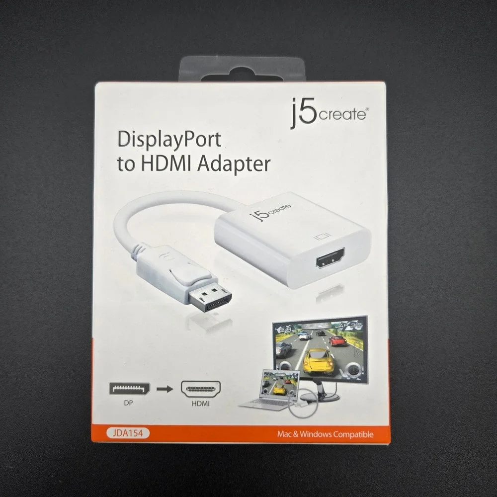 j5create DisplayPort to HDMI Adapter White JDA154 1080p DP++ Mac PC